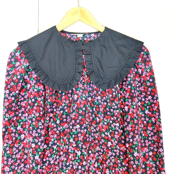 Topshop Red & Pink Floral Peter Pan Collar Dress Size UK 10 Ditsy Shift Smock - Picture 5 of 10